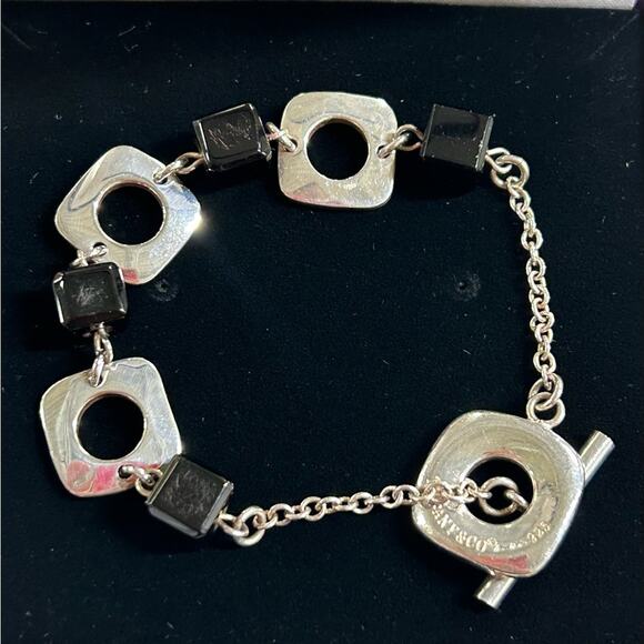 RARE Tiffany Elsa Peretti signed Black Onyx Square Cushion bracelet Sterling - Picture 3 of 10
